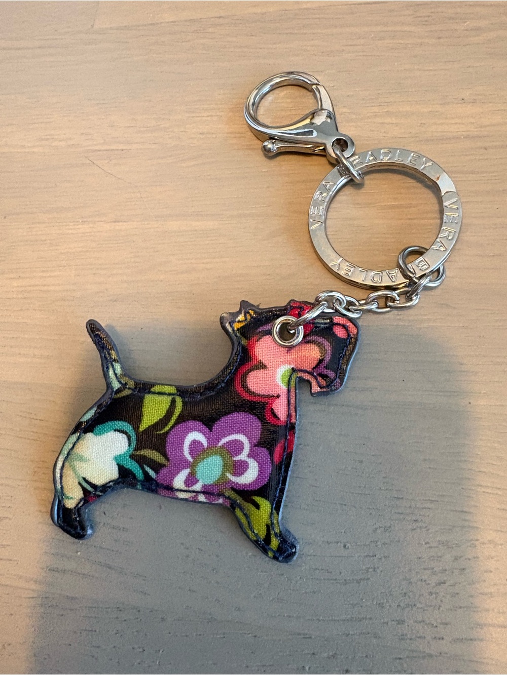 Vera Bradley Floral Scottie Dog Key Fob in Black and Bright Floral